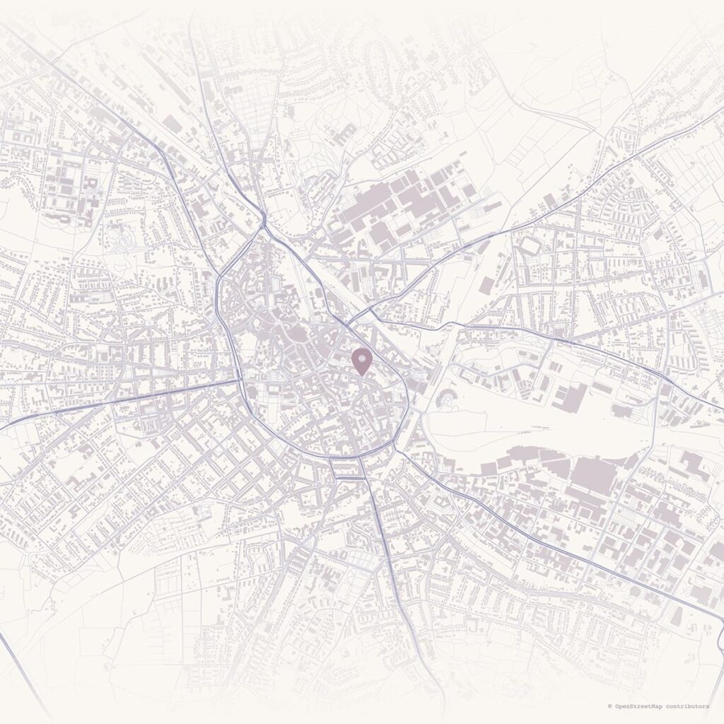 Stadtkarte mit markiertem Standort im Zentrum